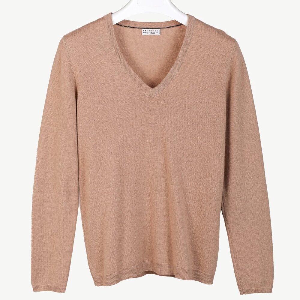 Brunello Cucinelli Beige Cashmere Elbow-Patch Sweater